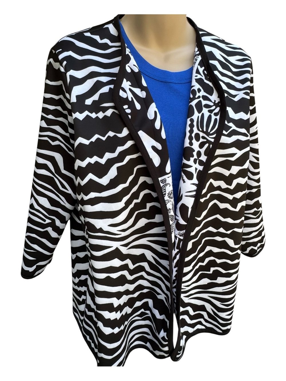 MULTIPLES black & white reversible lightweight open front jacket, M